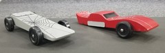 PINE CAR DERBY CARS WOOD SET OF 2 SPIDER WEB MOTIVE 1 CAR MISSING 2 WHEELS