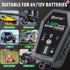 3-Amp Car Battery Charger, 6V and 12V Smart Fully Automatic Battery Charger