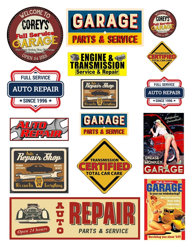1:25 G scale model auto engine repair shop car garage signs