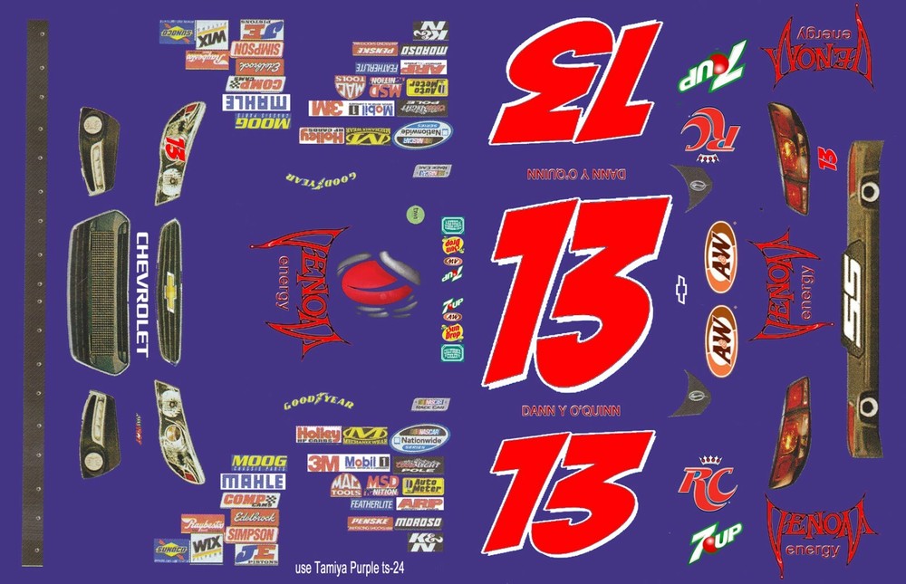 #13 Danny O’Quinn Venom Energy Drink 1/24th – 1/25th Scale Decals