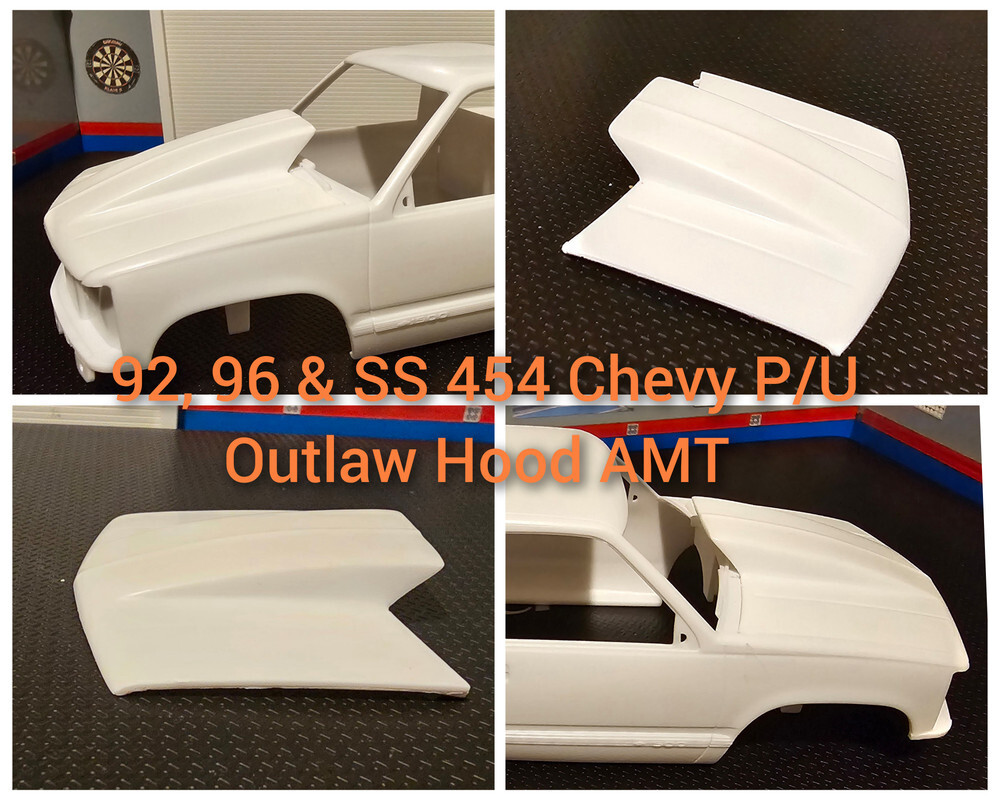 LEX’S SCALE MODELING Resin Outlaw Hood for ’92, ’96 & SS 454 Chevy P/U AMT 1/25.