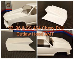 LEX’S SCALE MODELING Resin Outlaw Hood for ’92, ’96 & SS 454 Chevy P/U AMT 1/25.