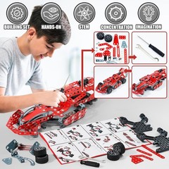 Geangvn Metal Model Car Kits – 290 Pcs Erector Set for Boys Age Small, Red
