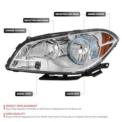 Pair of Headlight Assemblies Compatible With Chevy Malibu 2008-2012,