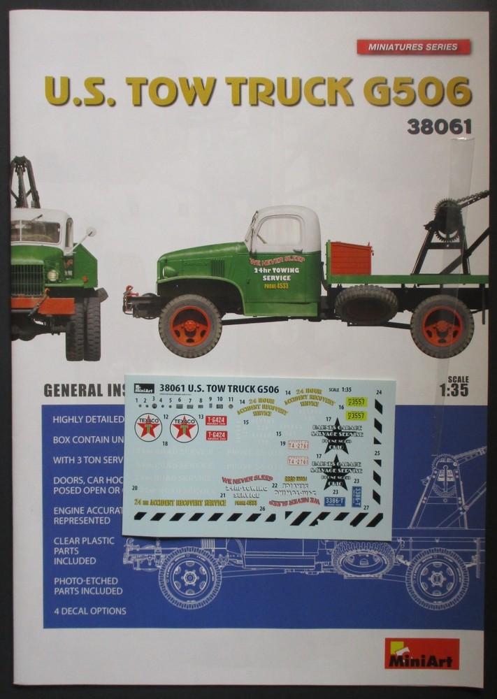 Miniart 1/35th Scale US Tow Truck G506 – Decals from Kit No. 38061
