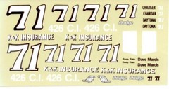 JNJ #71 K&K Insurance 1969 Bobby Issac/Dave Marcis 1/25 Nascar decal