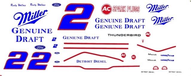 #2 Rusty Wallace Miller Ford 1/24th – 1/25th Scale Waterslide Decals
