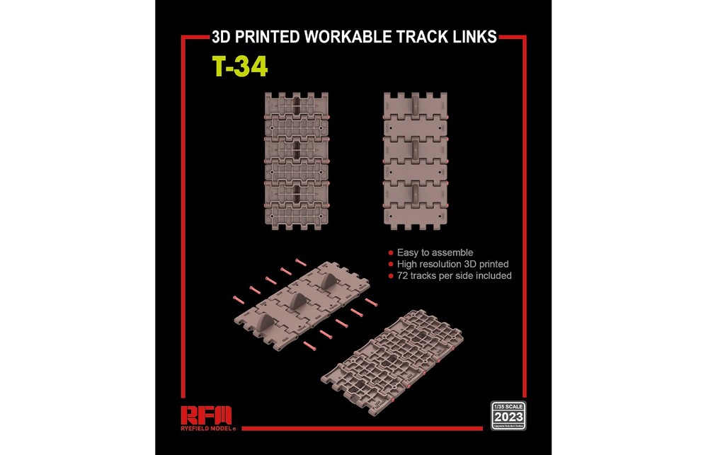 Rye Field Models 2023 1:35 T-34 3D Printed Workable Track Links