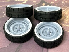 Resin 22 In. “Steelies W/ Bullet” Wheels, W/ One Inch Whitewalls,1/24 1/25 Scale