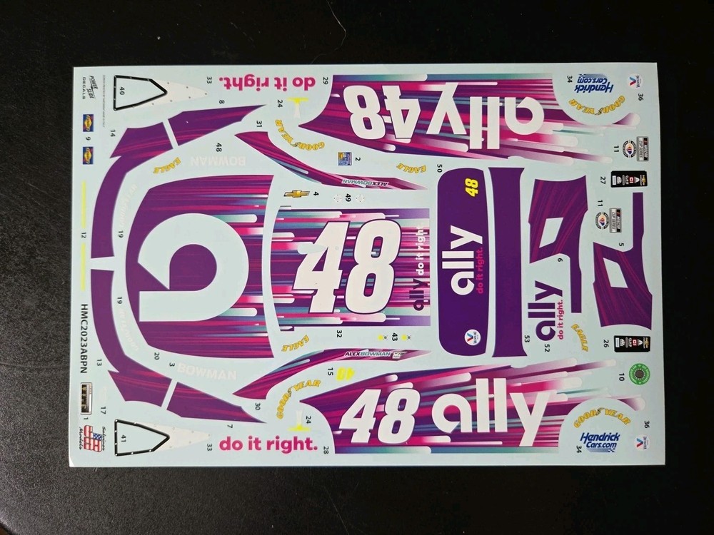 2023 Alex Bowman #48 Ally Chevy Camaro 1:24 Decal – Salvino’s Waterslide Decals