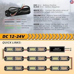 8pcs 12-LED Emergency Strobe Light Ultra Slim Grille Flashing Warning Light Kit