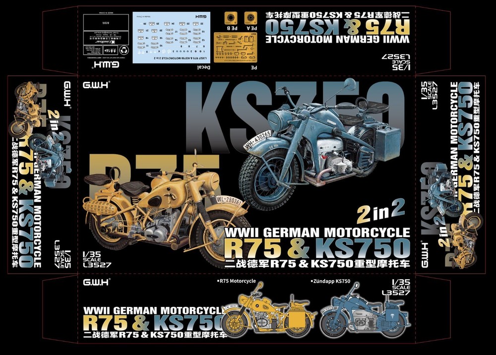 Great Wall Hobby 1/35 WWII German Motorcycle R75 & KS750 Model Kit L3527