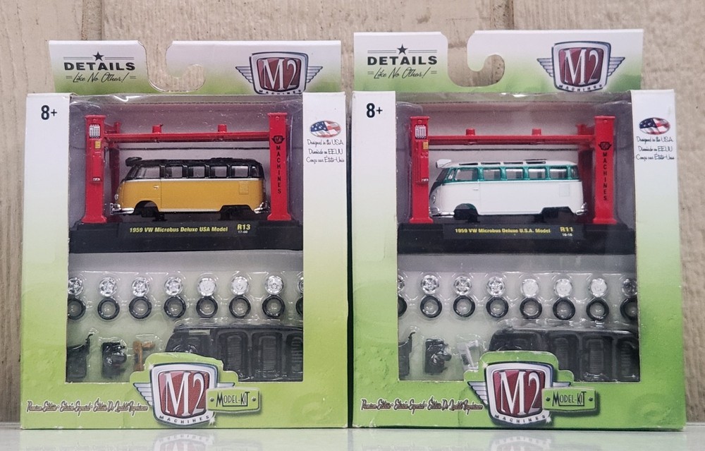 (2) M2 1:64 Scale Model Kits 1959 VW Microbus Deluxe U.S.A. Model