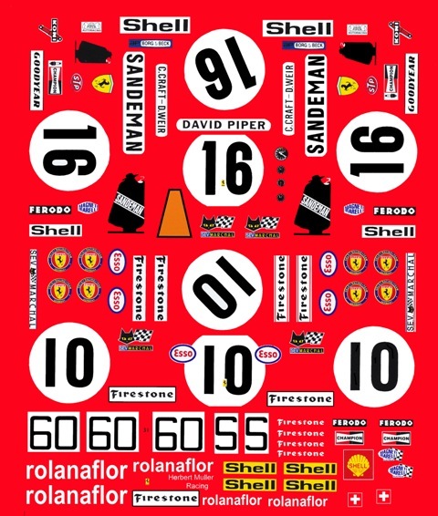 #16 Sandeman Ferarri 512M 1971 1/18th Scale Waterslide Decals