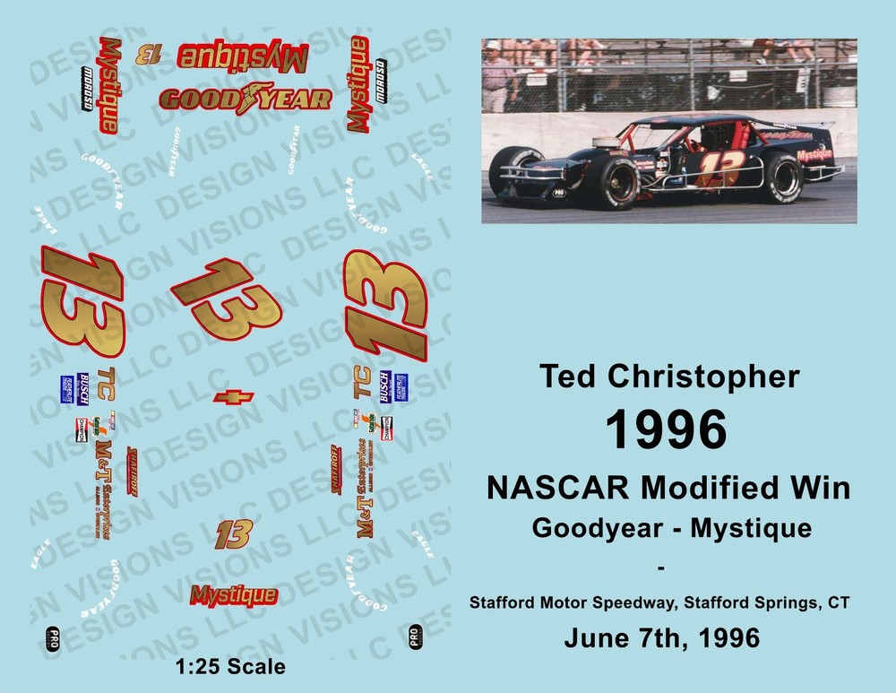 1996 – Ted Christopher #13 – M & T / Goodyear – 1:25 Scale Waterslide Decals