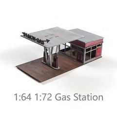 1:64 Wooden Gas Station Diorama Model Kit Handcraft Assembly Car Model Display
