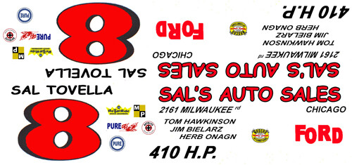 #8 Sal Tovella Auto Sales 1963 Ford 1/64th Scale Nascar Waterslide Decals