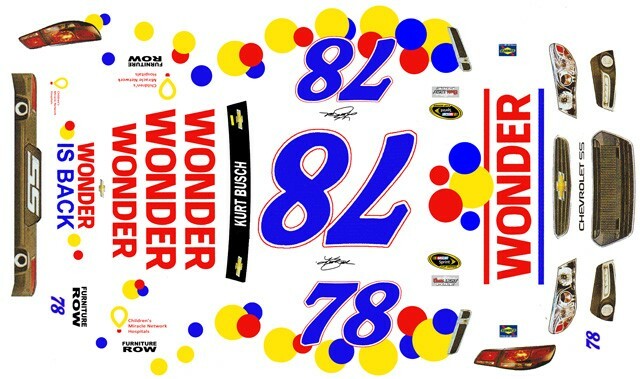 #78 Kurt Busch Wonder 2013 1/64th Scale Nascar Waterslide Decals