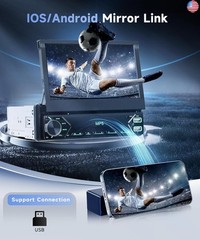 Single Din Flip Out Car Radio with Bluetooth iOS/Android Mirror Link,7 Inch