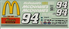 NASCAR DECAL #94 McDONALD’s 1994 FORD THUNDERBIRD BILL ELLIOTT 1/24