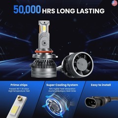 9005 Fog Light Bulbs 13000LM, 6500K White, 50,000 Hours Lifespan, IP68