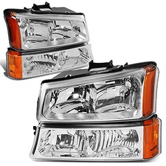 Pair Headlight Assembly Compatible with 2003-2006 Chevy Chrome / Amber
