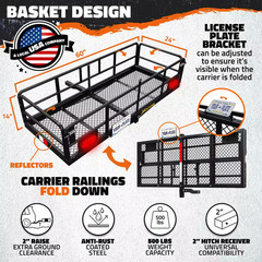 60 In. X 24 In. X 14 In. High Rail Hitch Cargo Carrier with Rear Lights, 30 Cu.
