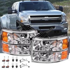 2PCS Headlights Assembly W/Bulbs and Harness For 2007-2013 Chevy Silverado