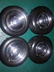 GOODYEAR BLUE STREAK TIRES CHROME REVERSE WHEELS DOG DISH HUBS ’32 FORD STREET