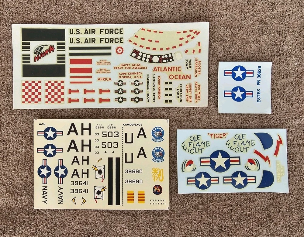 Assorted Model Kit Airplane Navy Air Force, Decals Stickers Sheets