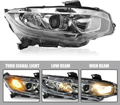 Headlight Assembly Fit for 2016-2021 Honda Civic,Halogen Headlamp W/Led DRL Chro