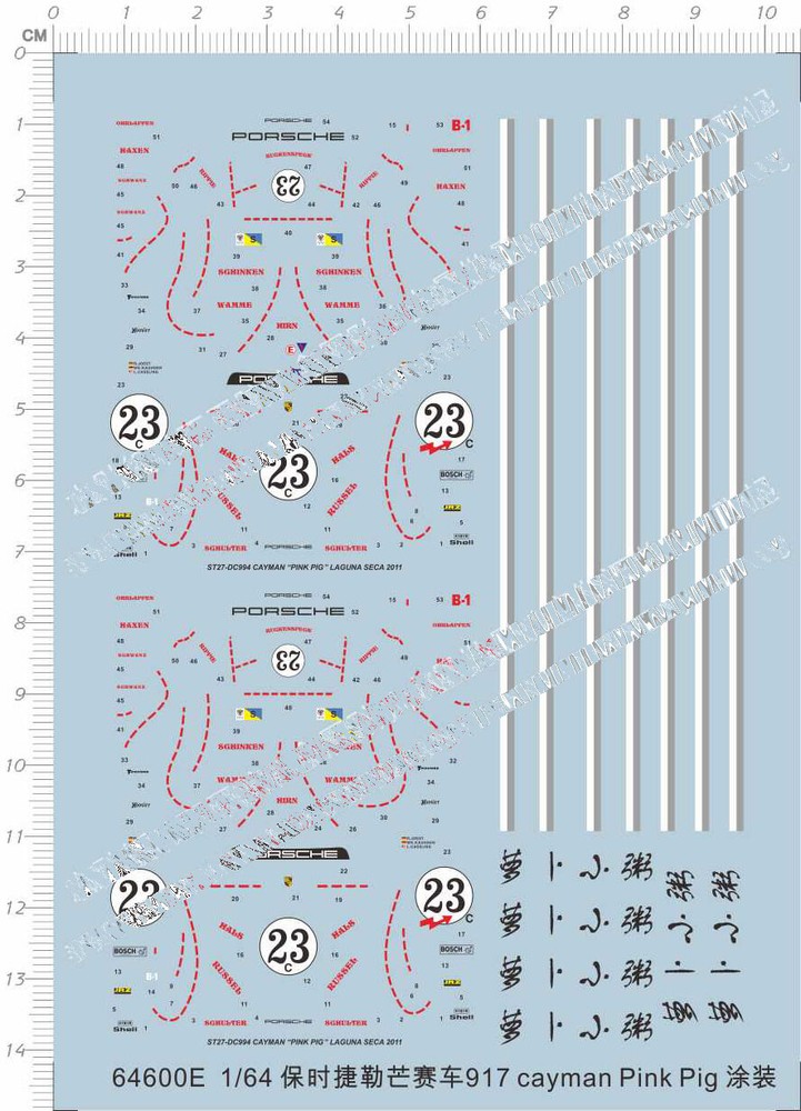 1/64 1971 Le Mans 917 No.23 Pink Pig Sports Car Model Markings Water Slide Decal