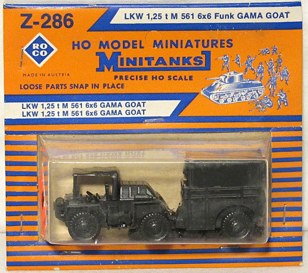 Roco 1976 Minitanks #Z-286 LKW 1,25 Ton 6×6 Funk Gama Goat M 561 1:87 NIB-NOS