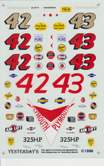 1/24 YESTERDAY’S #43 NASCAR 1960 LEE PETTY PLYMOUTH FURY DECAL SHEET