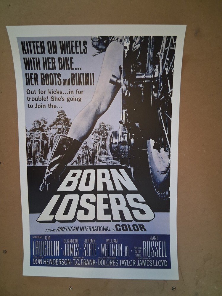 Very cool vintage 1960’s BORN LOSERS biker movie poster 30 yr old reprint GREAT