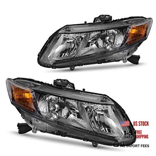 Headlight Assembly Black Housing Smoke Lens Amber Reflector Fit 12-15 Civic