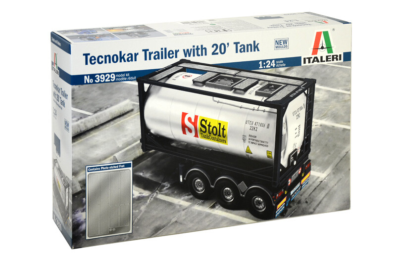 Italeri 3929 1/24 Scale Model Kit Stolt STC 20′ Tecnokar Tank Container Trailer