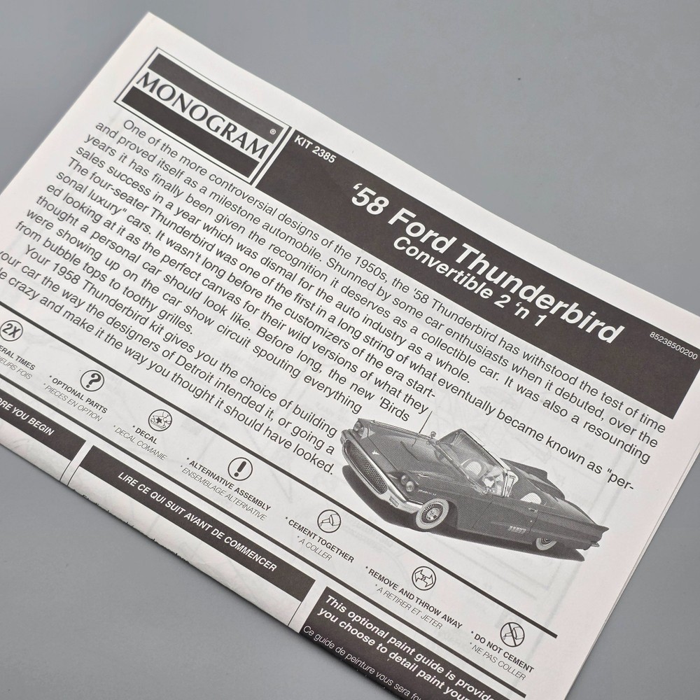 Monogram 1/24 58 Ford Thunderbird Instruction Booklet Only