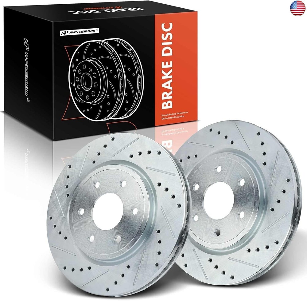 A-Premium 11.65 inch (295.8mm) Front Drilled and Slotted Disc Brake Rotors