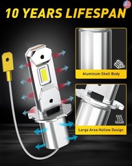 “AUXITO H3 LED Bulb, 16,000LM 600% Super Brighter, 10 Years Lifespan, 1:1 Size