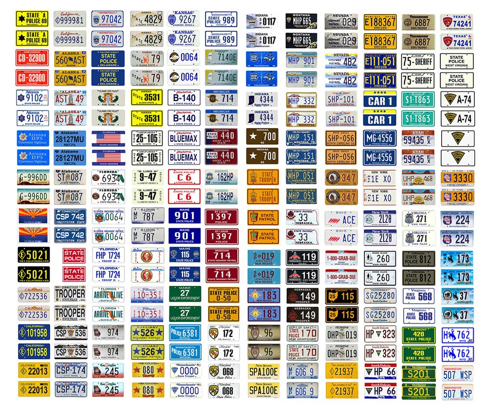 1/64 scale model car USA police license plates state tags deluxe set