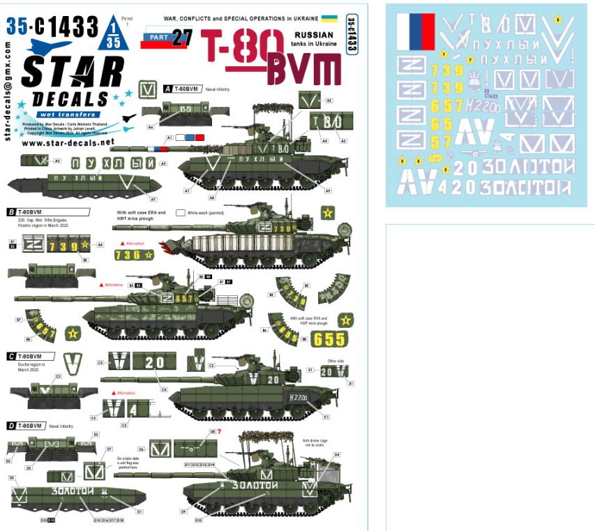 Decals for 1/35 T-80BVM in Ukraine. and Naval Infantry