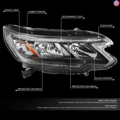 DNA MOTORING Right OE Style LED DRL Headlight Compatible with 2015-2016 Honda