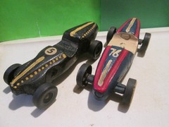 LOT OF 2 CUB SCOUT Pinewood Derby Car Vintage Handmade boy scouts VERY ORNATE