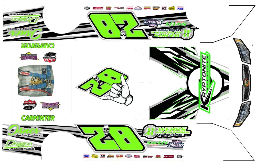 #28 Kryptonite Race Cars Crate Dirt Late Model 1/64th Scale Waterslide Decal