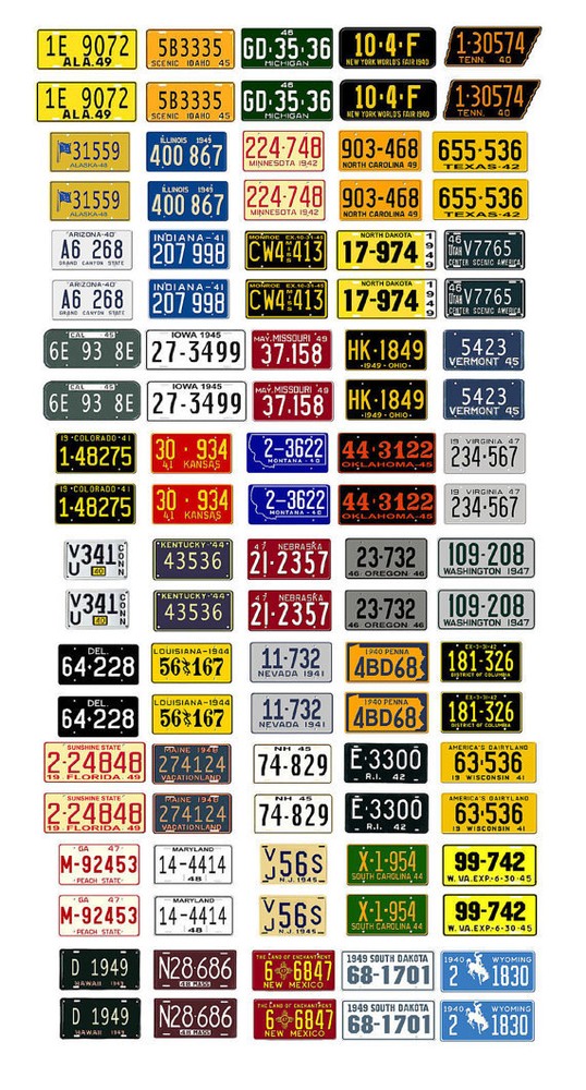 1/25 scale model car assorted USA 1940s license plates state tags 1:25