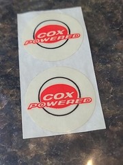 COX Powered Stickers 1/24 Vintage NOS Original 1 1/4″ 2 Stickers