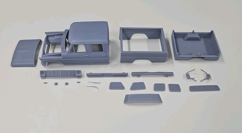 ABS-LIKE RESIN 3D PRINTED 1/25 1969 FORD F-250 CREW CAB BODY WITH SEPARATE HOOD