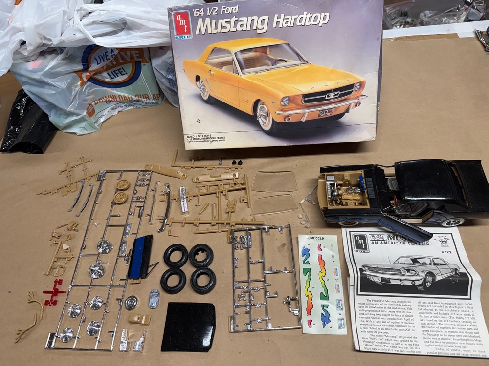 BIG 1/16 SCALE 1964 1/2 Mustang Coupe AMT Scale Model Kit Started Parts REbuild