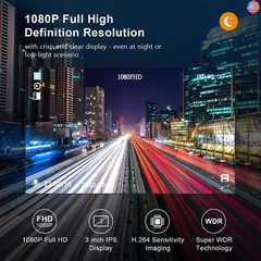 Dash Cam Front with 32G SD Card, BOOGIIO 1080P FHD Car Driving Recorder 3” IPS